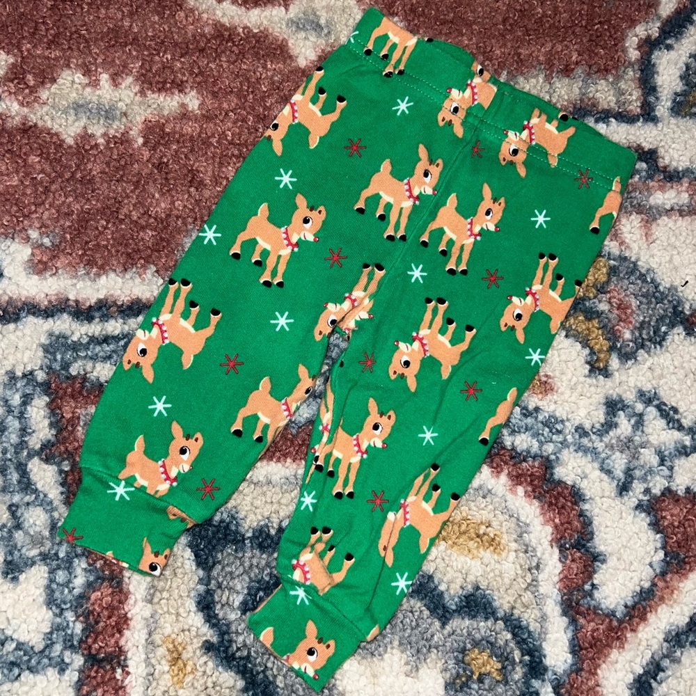 Vintage original Rudolph character green print Christmas pants 9 months